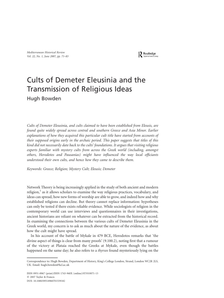 Eleusinian Cults and Religious Transmission | PDF | Persephone