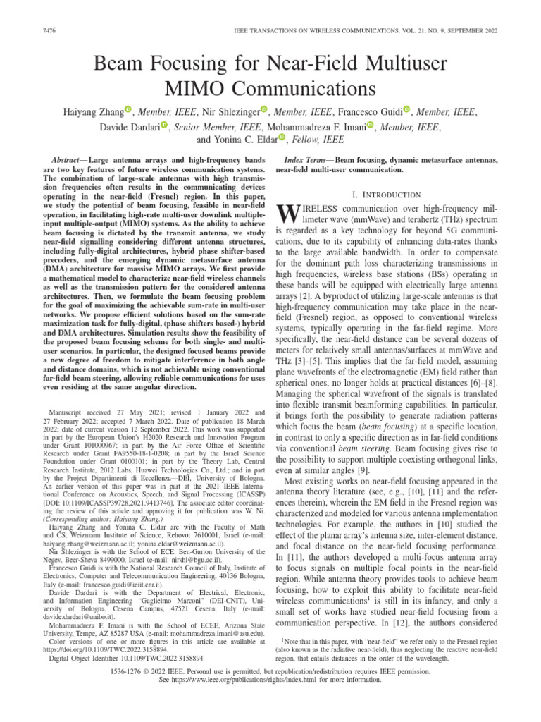 Beam Focusing For Near-Field Multiuser MIMO Communications | PDF | Mimo ...