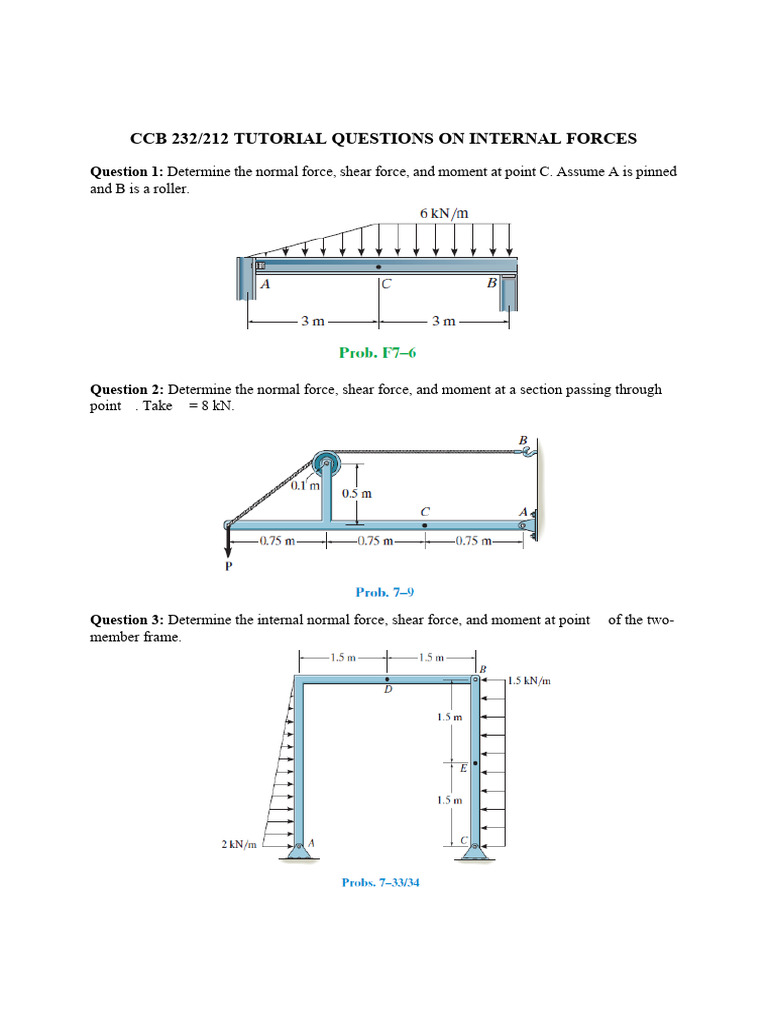 Internal Forces Tutorial Questions | PDF