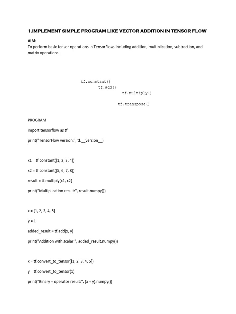 TensorFlow/Keras Basic Operations Guide | PDF | Matrix (Mathematics ...