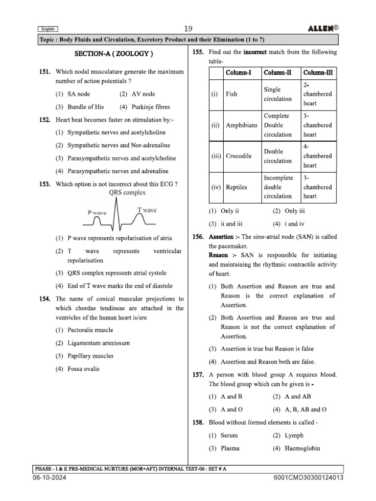 Zoology Practice Paper - BFC and EPE | PDF