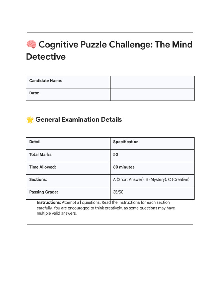 Cognitive Puzzle Challenge Exam Guide | PDF