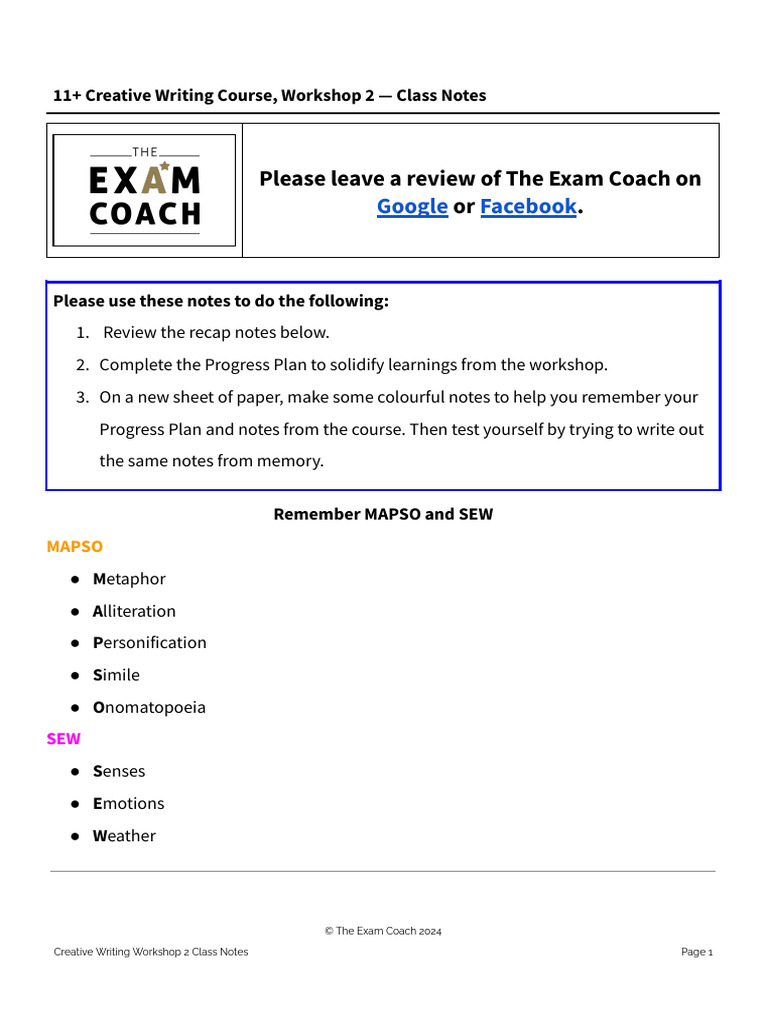 Creative Writing Workshop 2 Notes | PDF