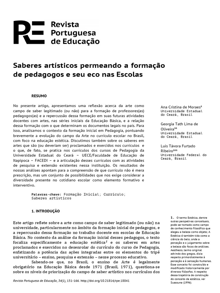 Saberes Artísticos Permeando A Formação | PDF | Pedagogia | Estética