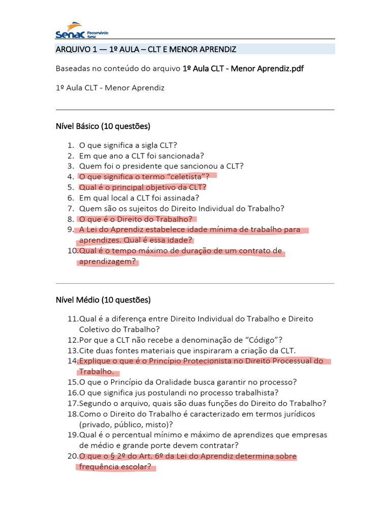 CLT e Menor Aprendiz: Questões Essenciais | PDF | Aprendizado | Lei ...