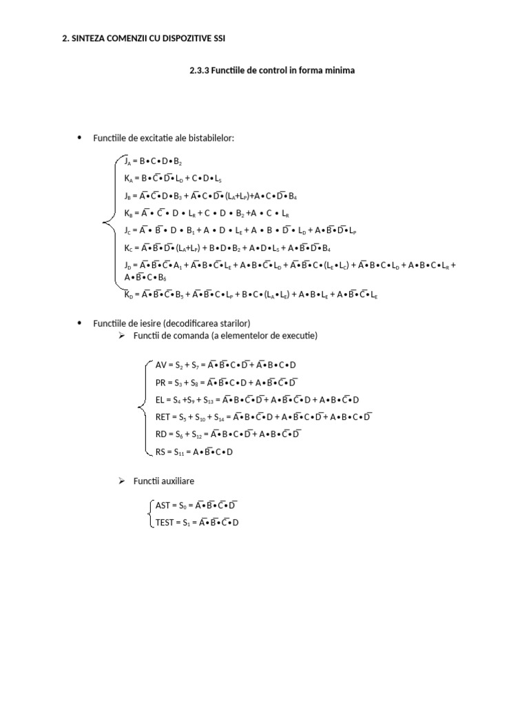 2.3.3 Functiile de Control in Forma Minima | PDF
