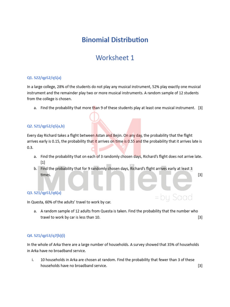 Binomial Distribution Probability Worksheet | PDF | Probability Theory ...