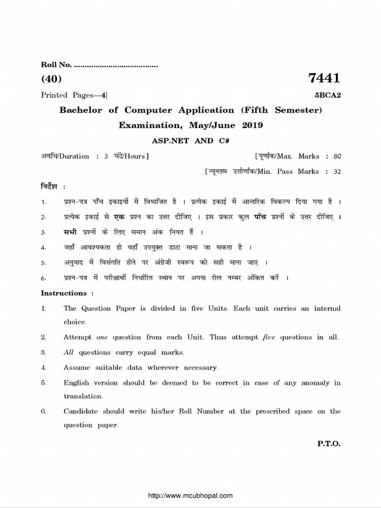Bca 5 Sem ASP Dot Net and c Sharp 7441 Jun 2019 | PDF