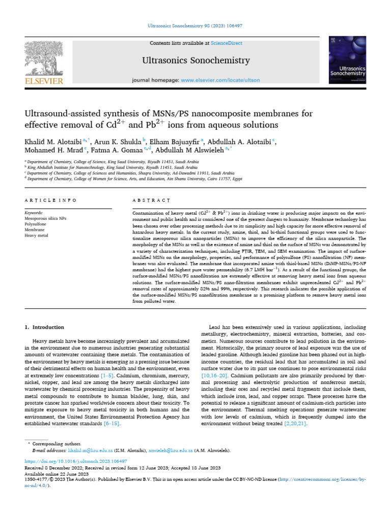 Ultrasound Synthesis of MSNs/PS Membranes | PDF | Membrane | Nanoparticle