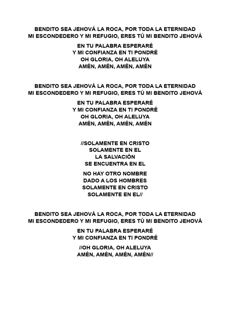 Bendito Sea Jehová La Roca - Letra - 103305 | PDF