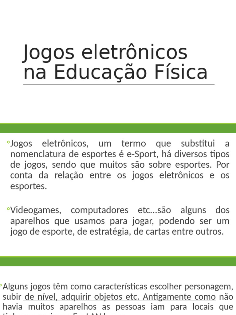 Jogos Eletrônicos Na Educação Física - Aula 2 (7º Ano) | PDF