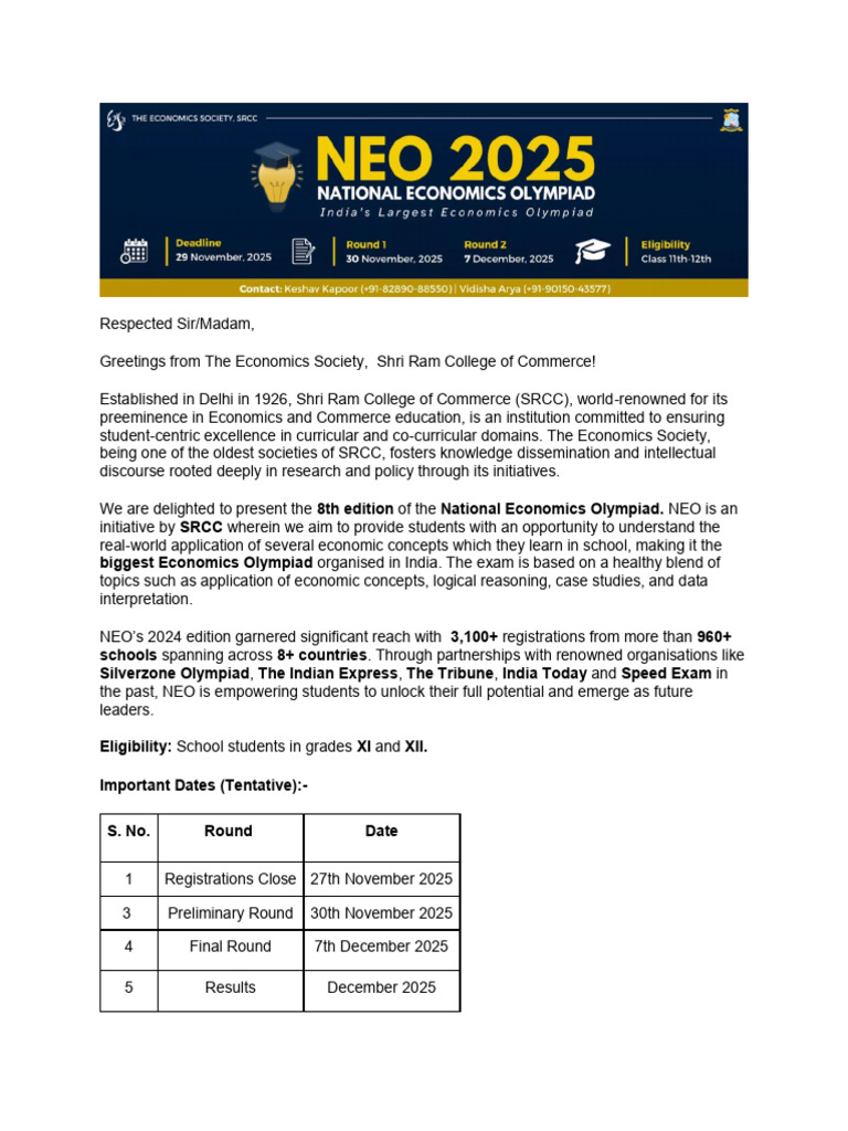 National Economics Olympiad Brochure 2025 | PDF