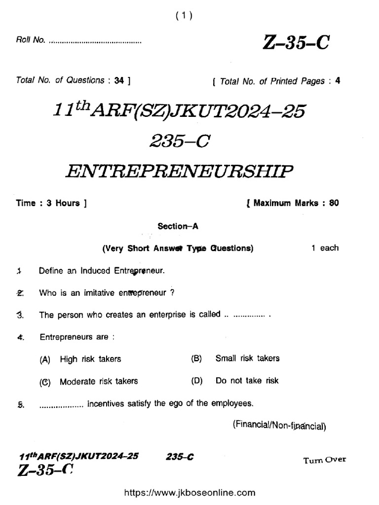 JK Bose Class 11 Entrepreneurship 235 C 2025 | PDF
