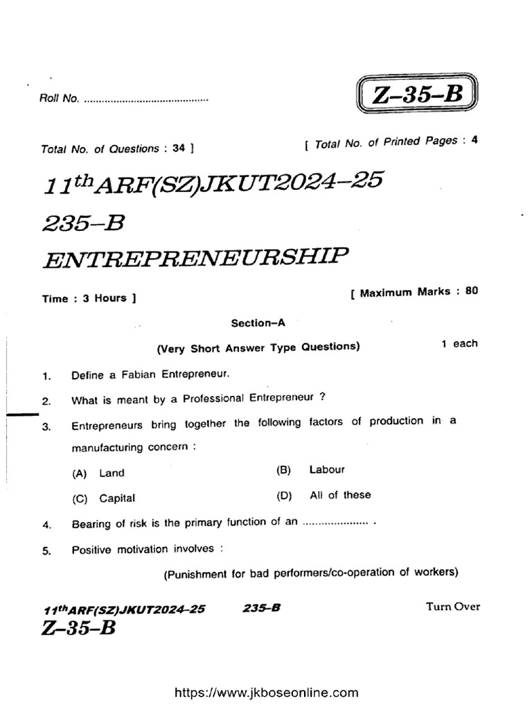 JK Bose Class 11 Entrepreneurship 235 B 2025 | PDF