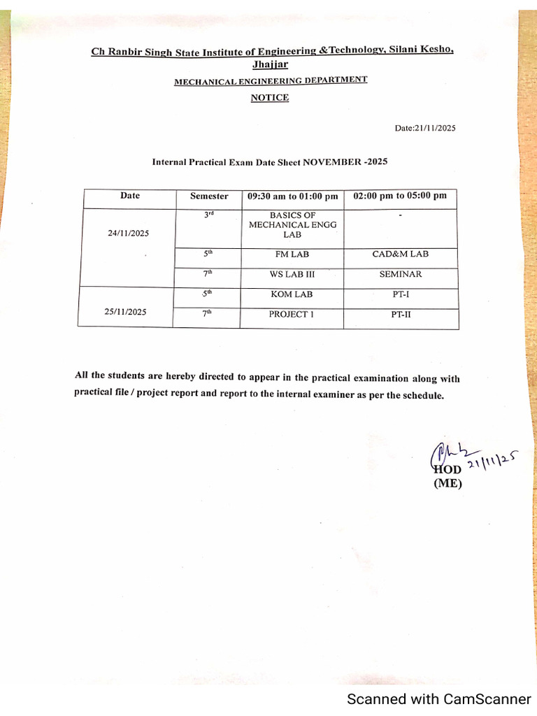 Internal Practical Schedule | PDF