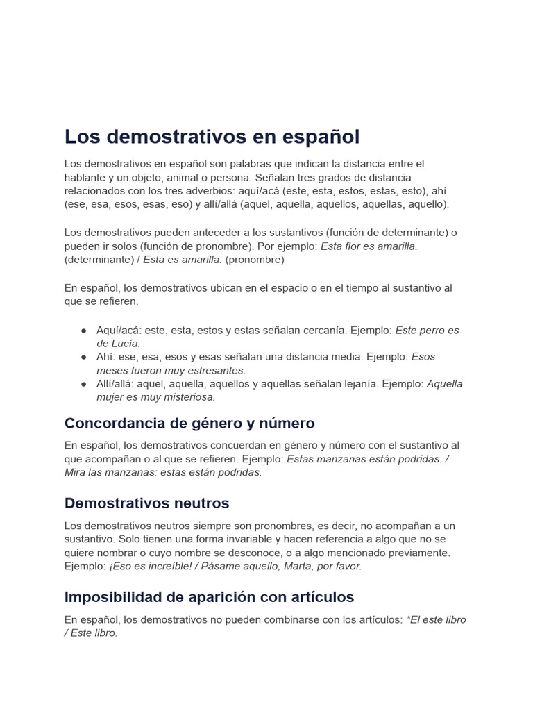 Demostrativos en español: guía completa | PDF