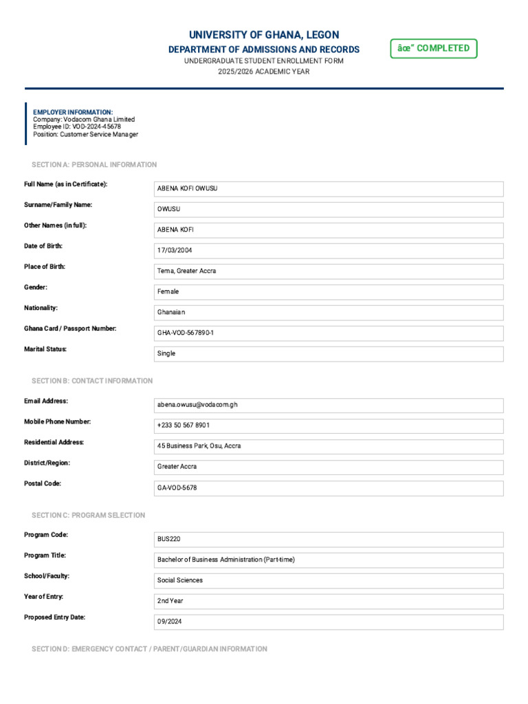 UG Enrollment Form 2025/2026 | PDF | Accra | Ghana