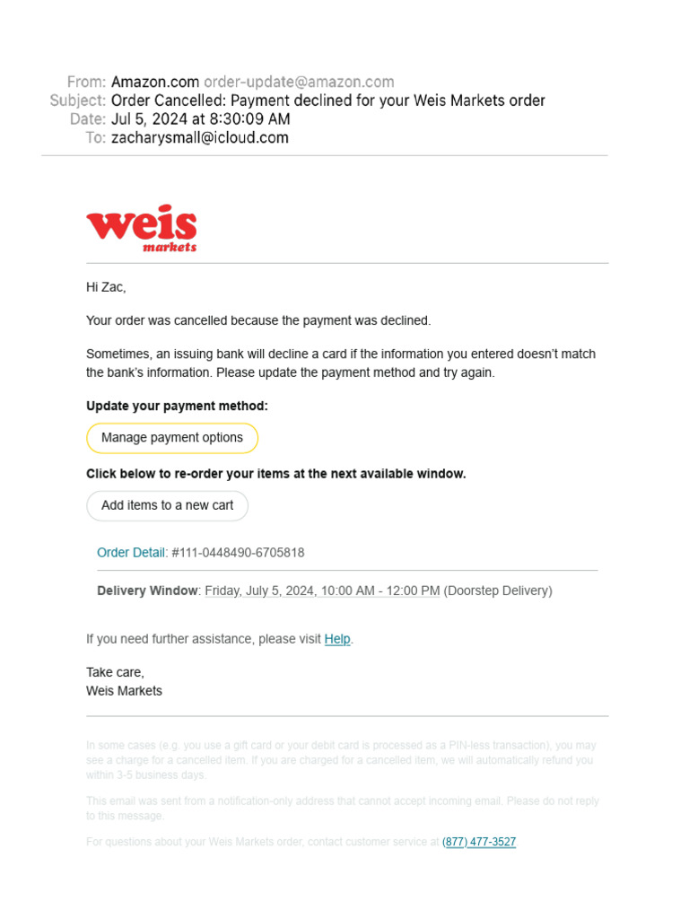 Order Cancellation Due to Payment Decline | PDF