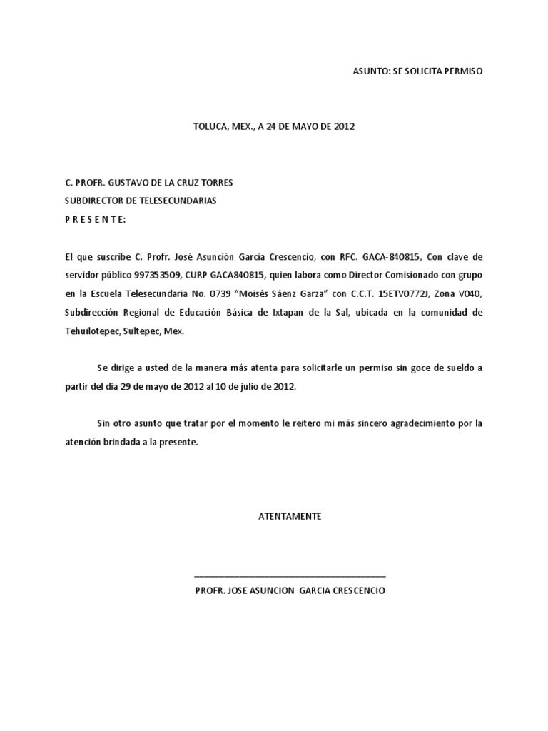 Carta Formal en Word (Ejemplo)