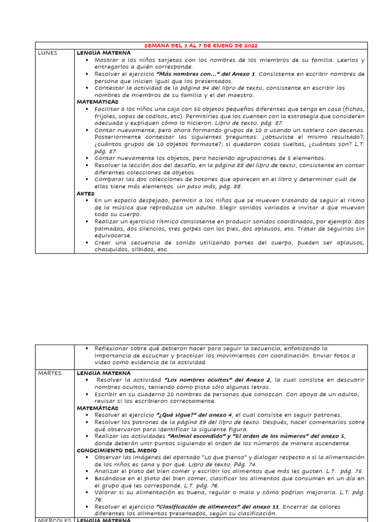 Actividades Educativas del 3 al 7 de Enero | PDF