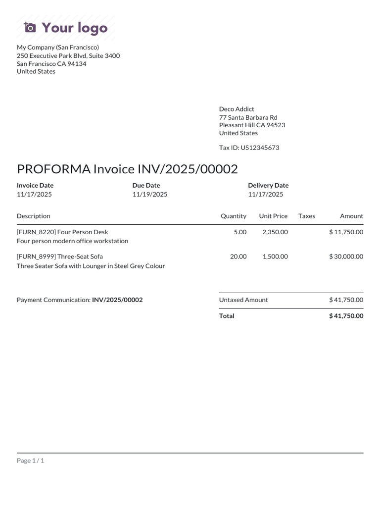 INV 2025 00002 Proforma | PDF