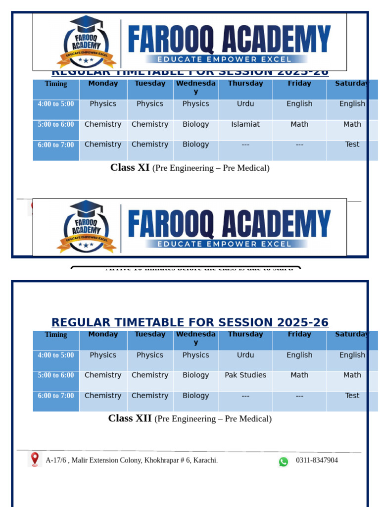2025-26 Class XI & XII Timetable | PDF