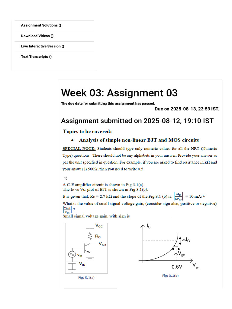 Week 03 Assignment Solutions and Scores | PDF