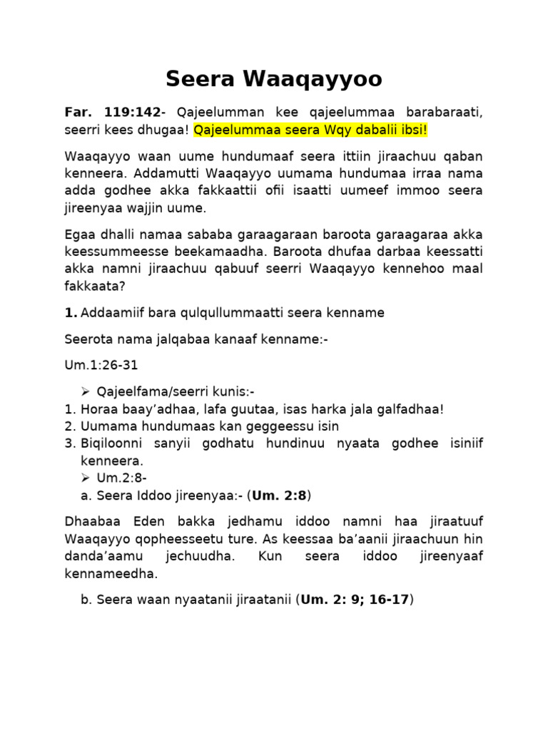 Seera Waaqayyoo | PDF
