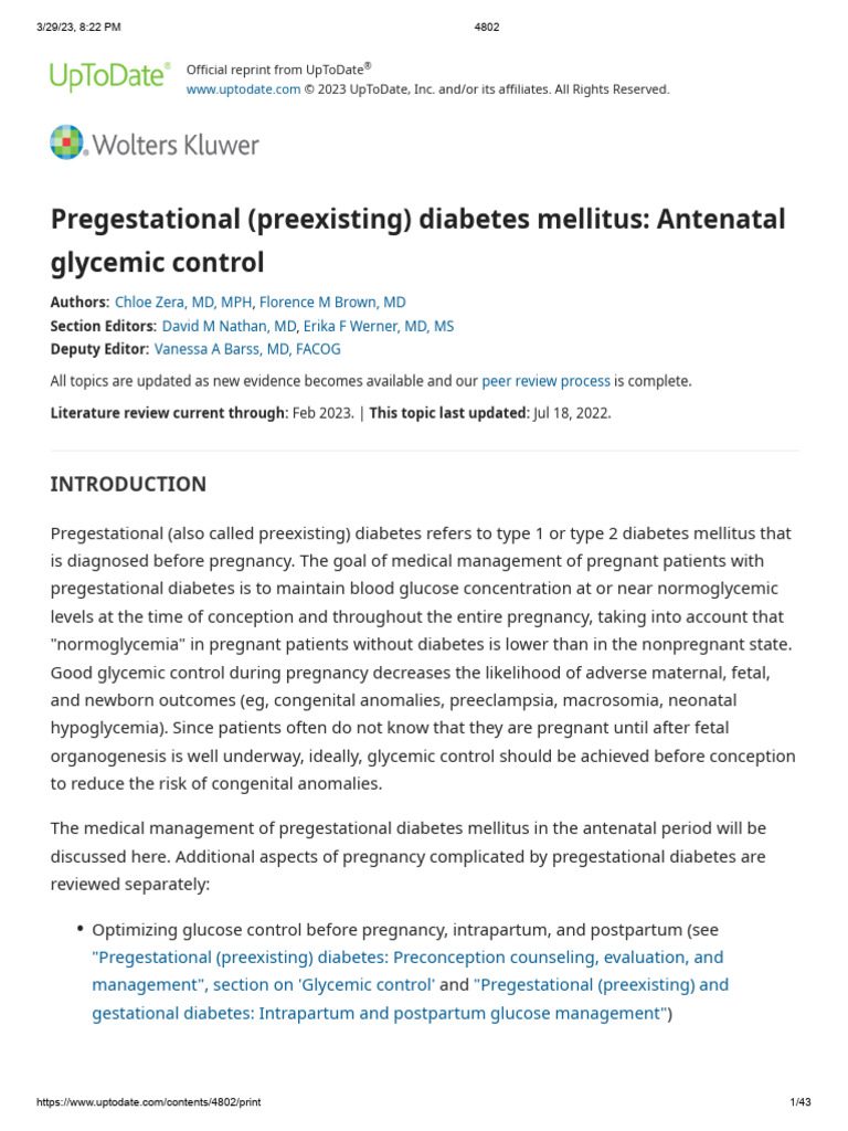 Antenatal Glycemic Control in Diabetes | PDF | Gestational Diabetes ...