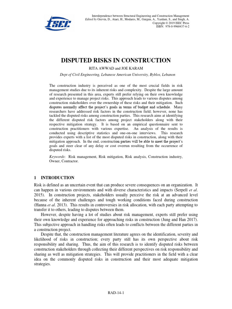 Disputed Risks in Construction Management | PDF | Risk | Risk Management