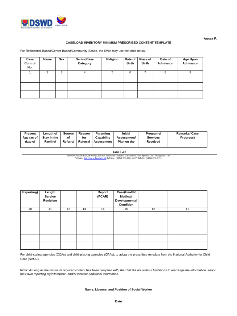 Caseload Inventory Template for SWA | PDF