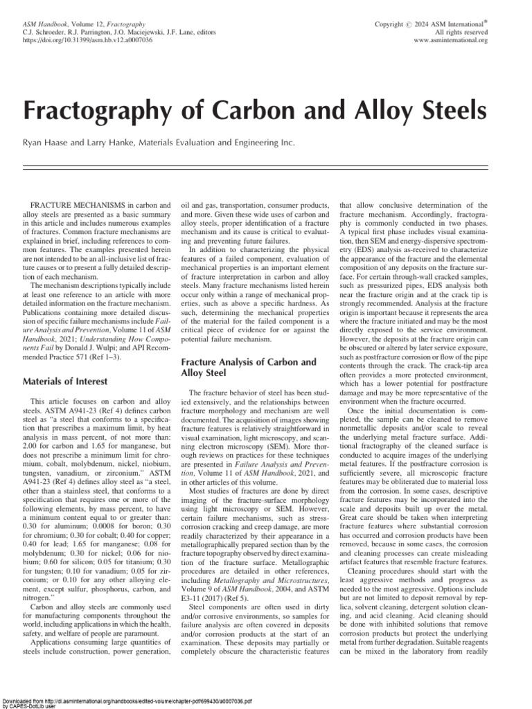 Fractography of Carbon and Alloy Steels | PDF | Fracture | Ductility
