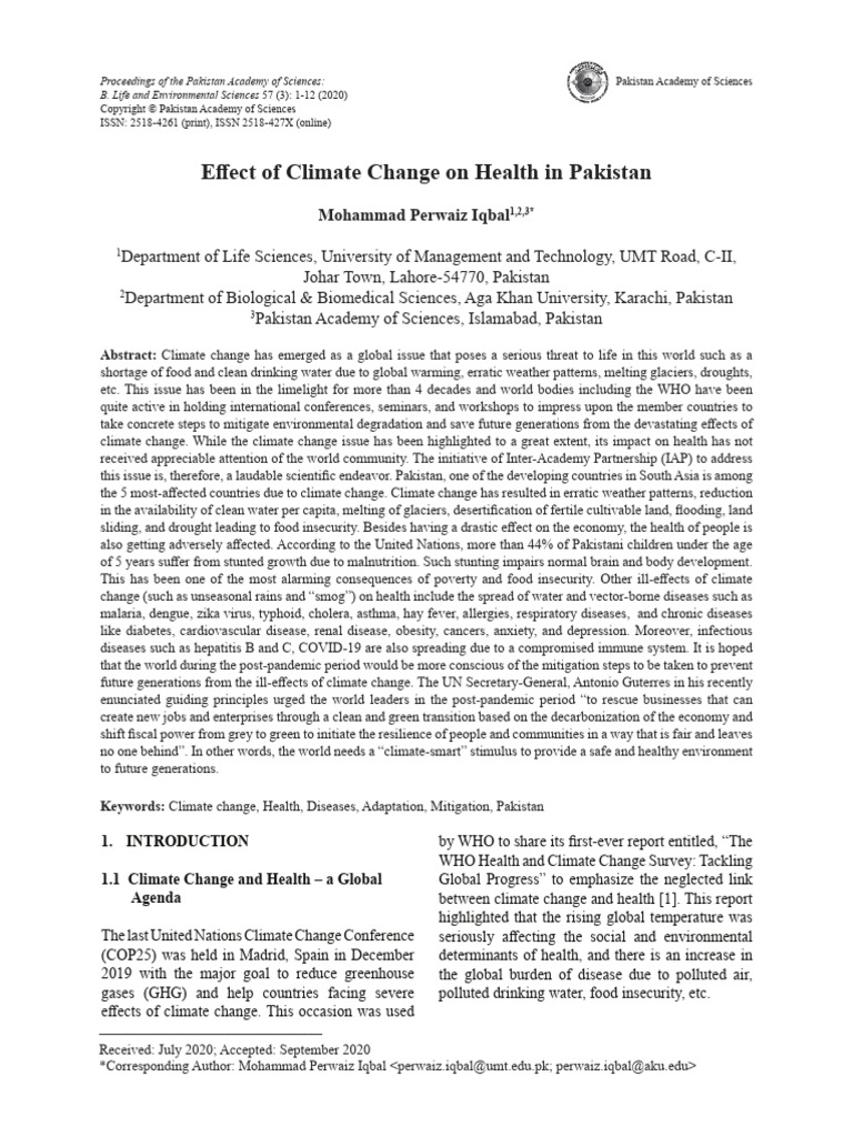 Climate Change Impact on Health in Pakistan | PDF | Mental Disorder ...