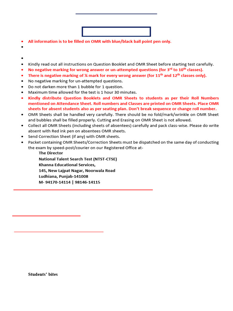 2025-26 NTST/CTSE Exam Instructions | PDF