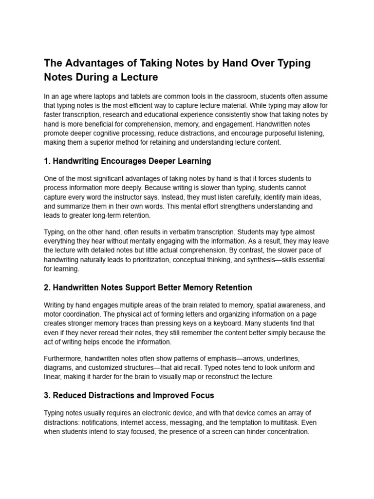 The Advantages of Taking Notes | PDF | Memory | Lecture