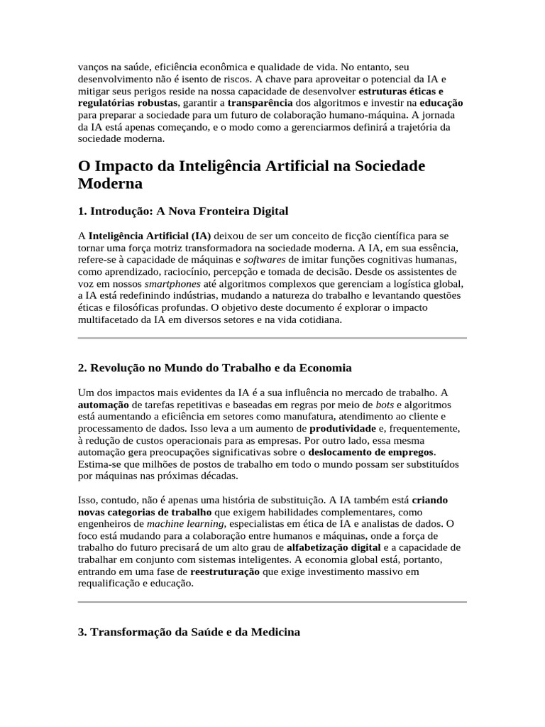 Impacto da IA na Sociedade Moderna | PDF | Inteligência artificial ...