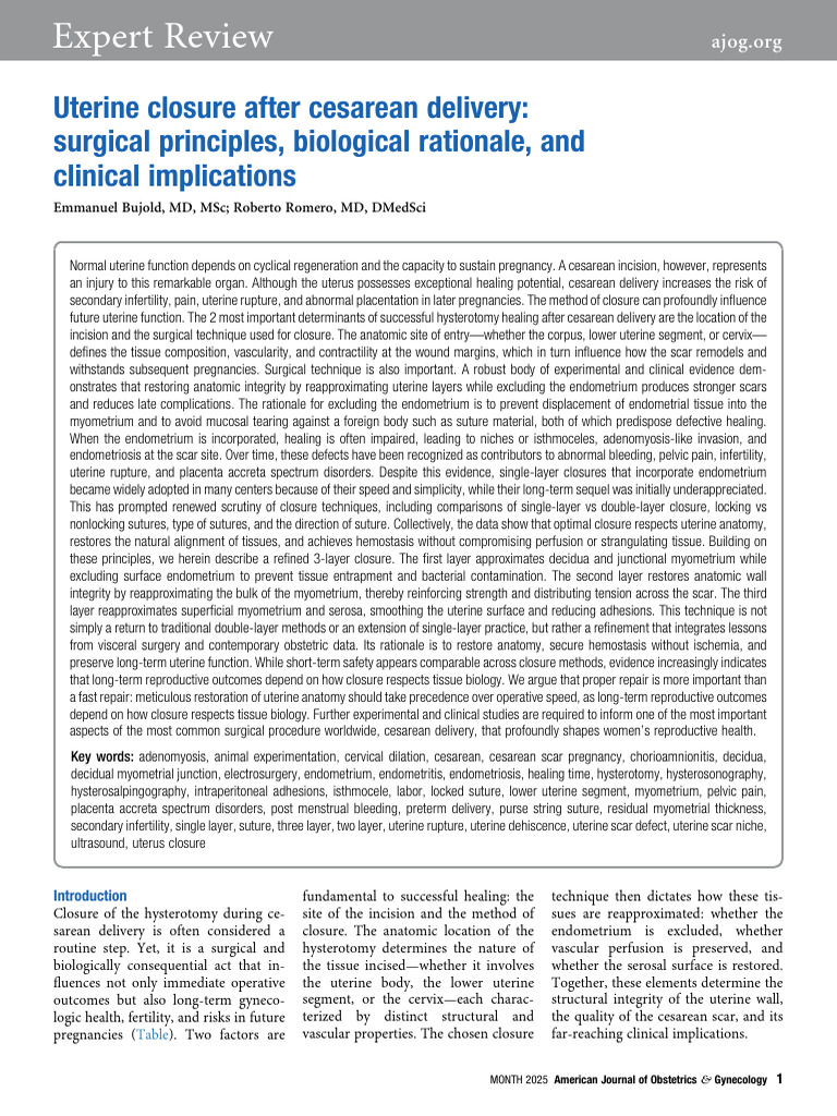 Uterine Closure Techniques Post-Cesarean | PDF | Scar | Uterus