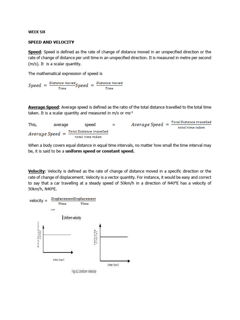 Speed and Velocity | PDF