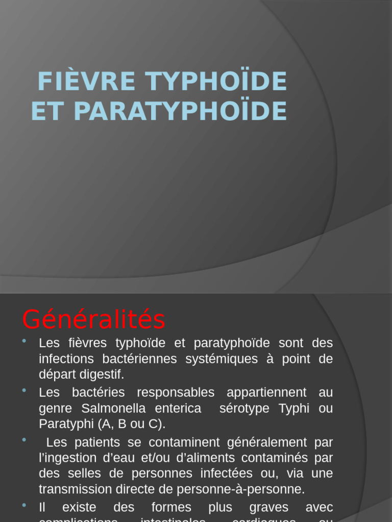 Fièvre typhoïde et paratyphoïde : symptômes et traitement | PDF ...