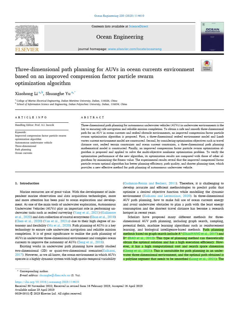 Three-Dimensional Path Planning For AUVs in Ocean Currents Environment ...