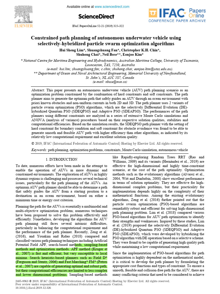 Constrained Path Planning of Autonomous Underwater Vehicle Using ...