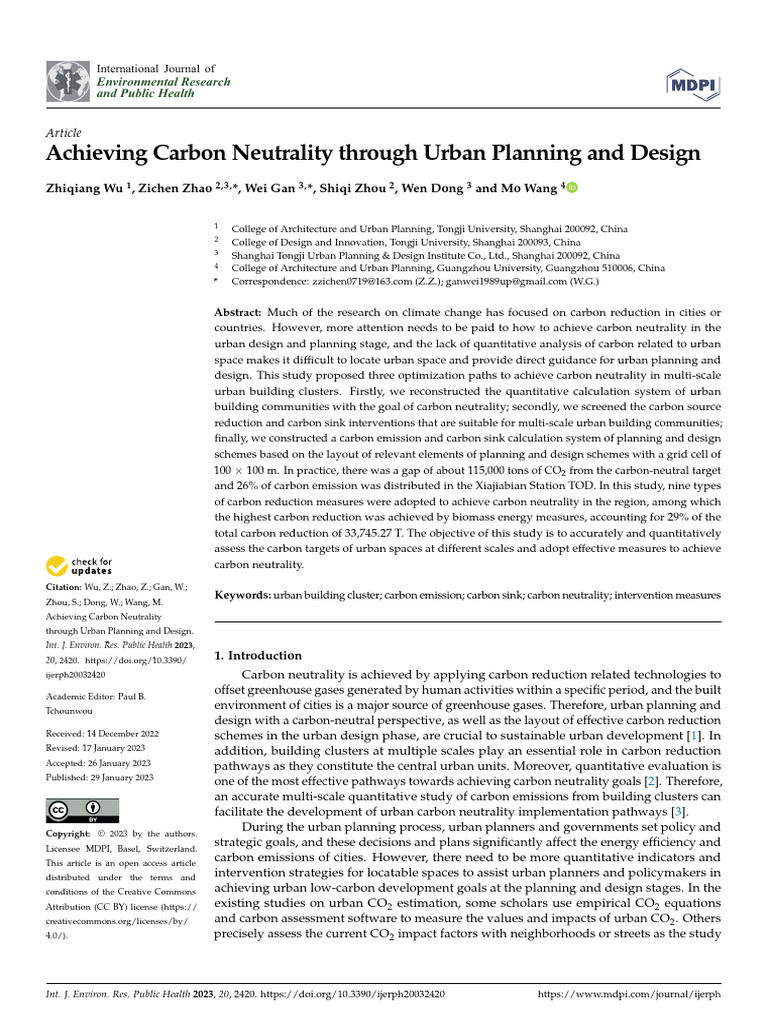 Achieving Carbon Neutrality Through Urban Planning and Design | PDF ...