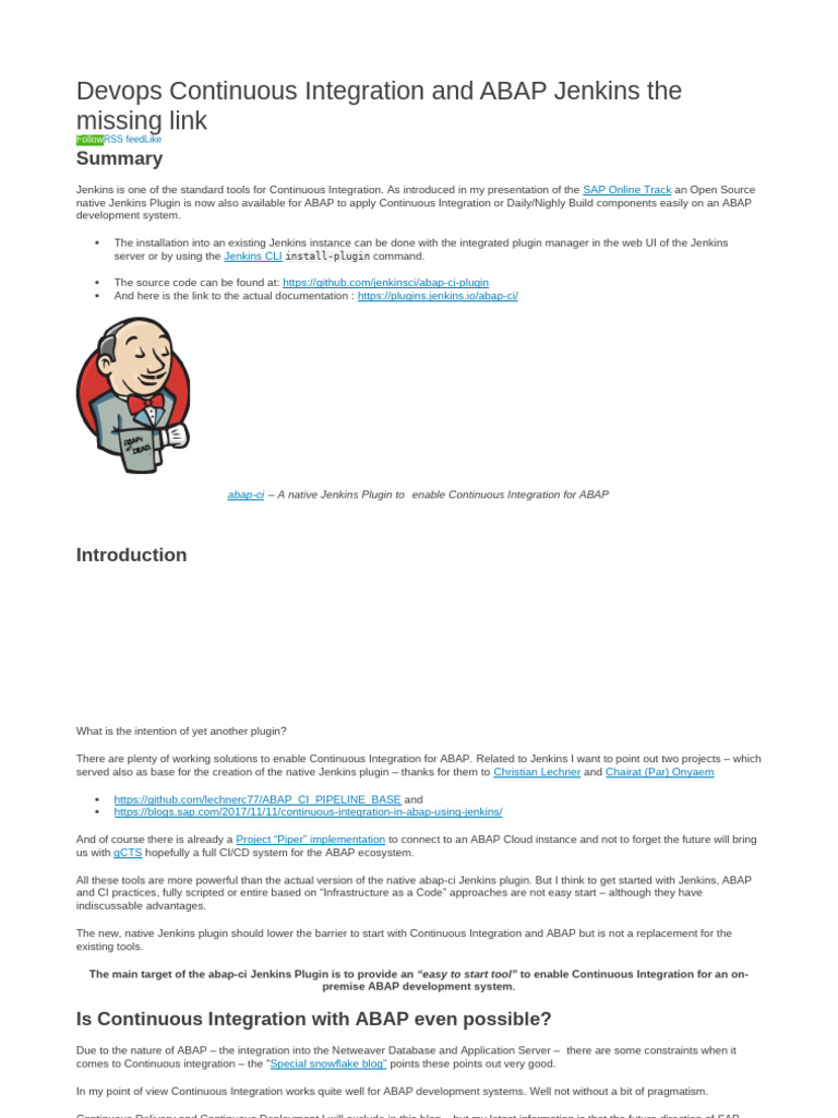 Devops Continuous Integration and ABAP Jenkins the Missing Link | PDF ...