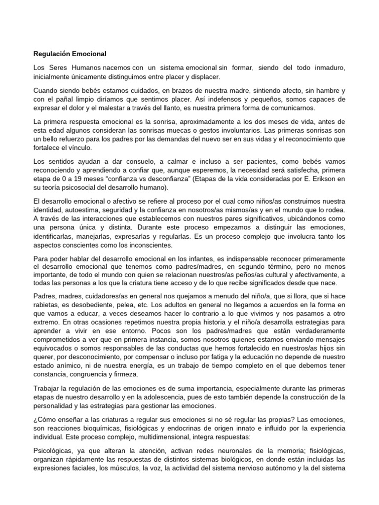 Regulación Emocional en Niños y Padres | PDF | Las emociones | Aprendizaje