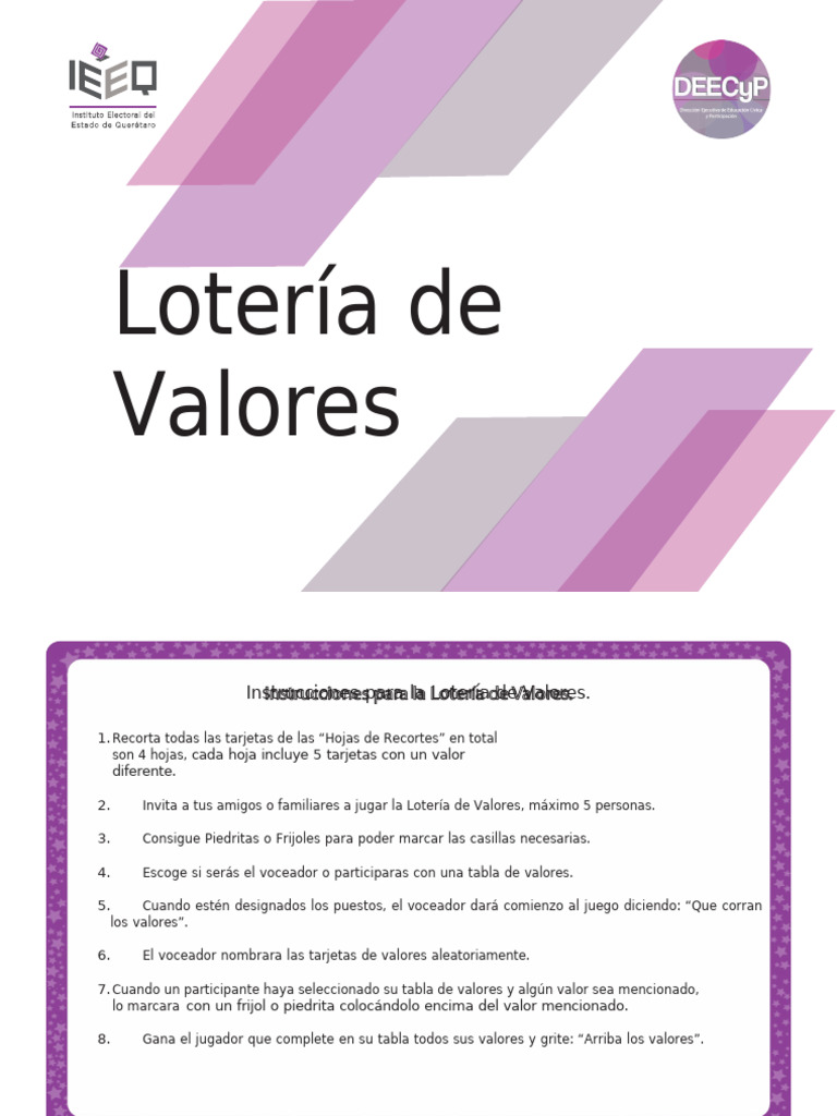 Instrucciones para Lotería de Valores | PDF