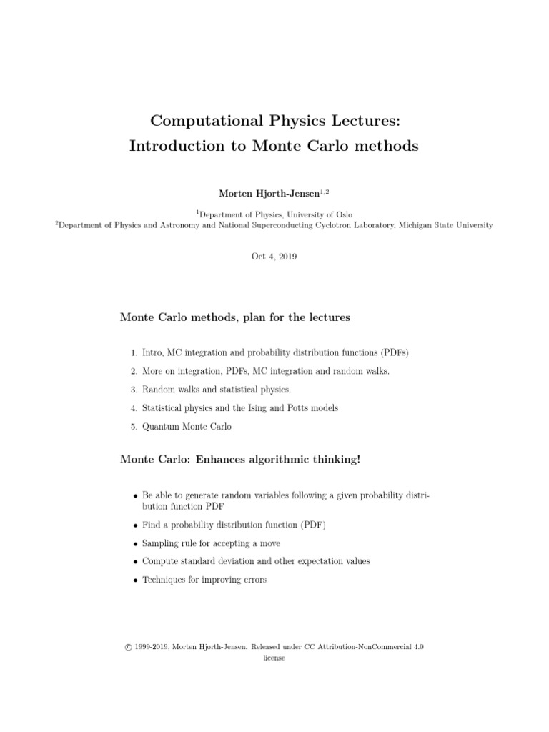 Monte Carlo Methods in Computational Physics | PDF | Probability ...