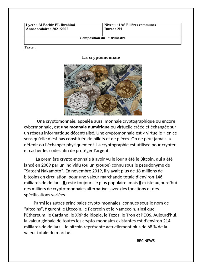 Cryptomonnaie 1as Corrige | PDF | Crytomonnaies | Bitcoin