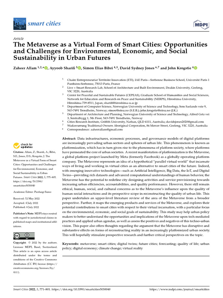 Metaverse in Smart Cities: Sustainability Insights | PDF | Virtual ...