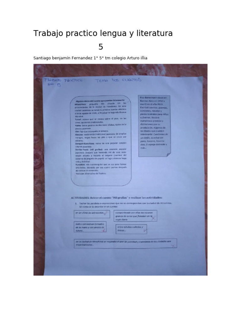Trabajo Practico Lengua y Literatura 5 | PDF