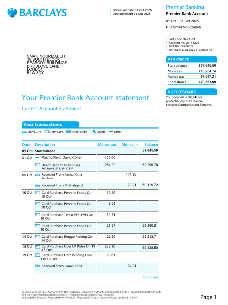 Statement October-25 AC 20171204 01043815 | PDF | Overdraft | Banking